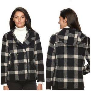 ❄Woolrich Century Wool Blend Plaid Peacoat Black